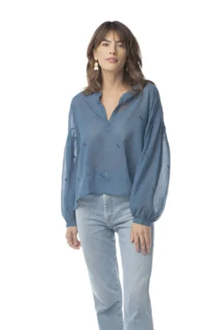 Synergy Organic Clothing Sale Embroidered Amber Top - Rich Teal