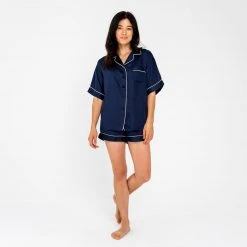 Ettitude Bamboo Lyocell Short Sleeve Pajama Shirt - Blue Nights 8 Ettitude Bamboo Lyocell Short Sleeve Pajama Shirt - Blue Nights