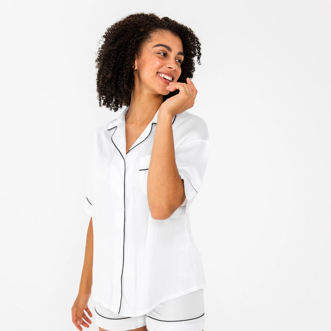 Ettitude Best Sellers Bamboo Lyocell Short Sleeve Pajama Shirt - Feather White 3 Ettitude Best Sellers Bamboo Lyocell Short Sleeve Pajama Shirt - Feather White