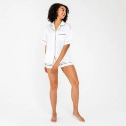 Ettitude Best Sellers Bamboo Lyocell Short Sleeve Pajama Shirt - Feather White 8 Ettitude Best Sellers Bamboo Lyocell Short Sleeve Pajama Shirt - Feather White