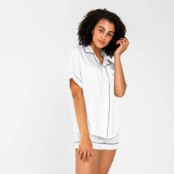 Ettitude Best Sellers Bamboo Lyocell Short Sleeve Pajama Shirt - Feather White 9 Ettitude Best Sellers Bamboo Lyocell Short Sleeve Pajama Shirt - Feather White