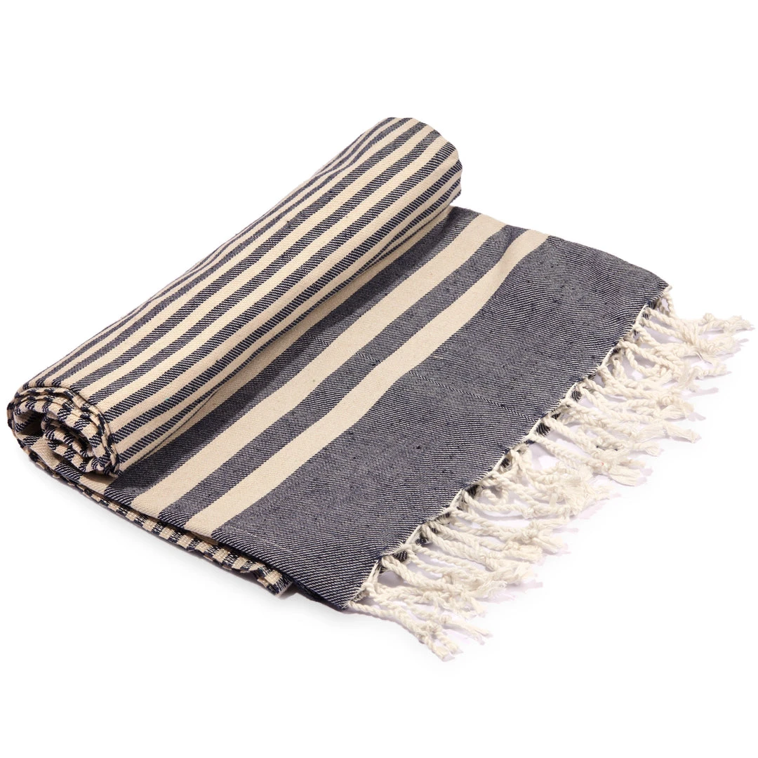 Hilana: Upcycled Cotton Fethiye Upcycled Turkish Towel / Blanket - Navy Blue Recycled + Upcycled 5 Hilana: Upcycled Cotton Fethiye Upcycled Turkish Towel / Blanket - Navy Blue Recycled + Upcycled