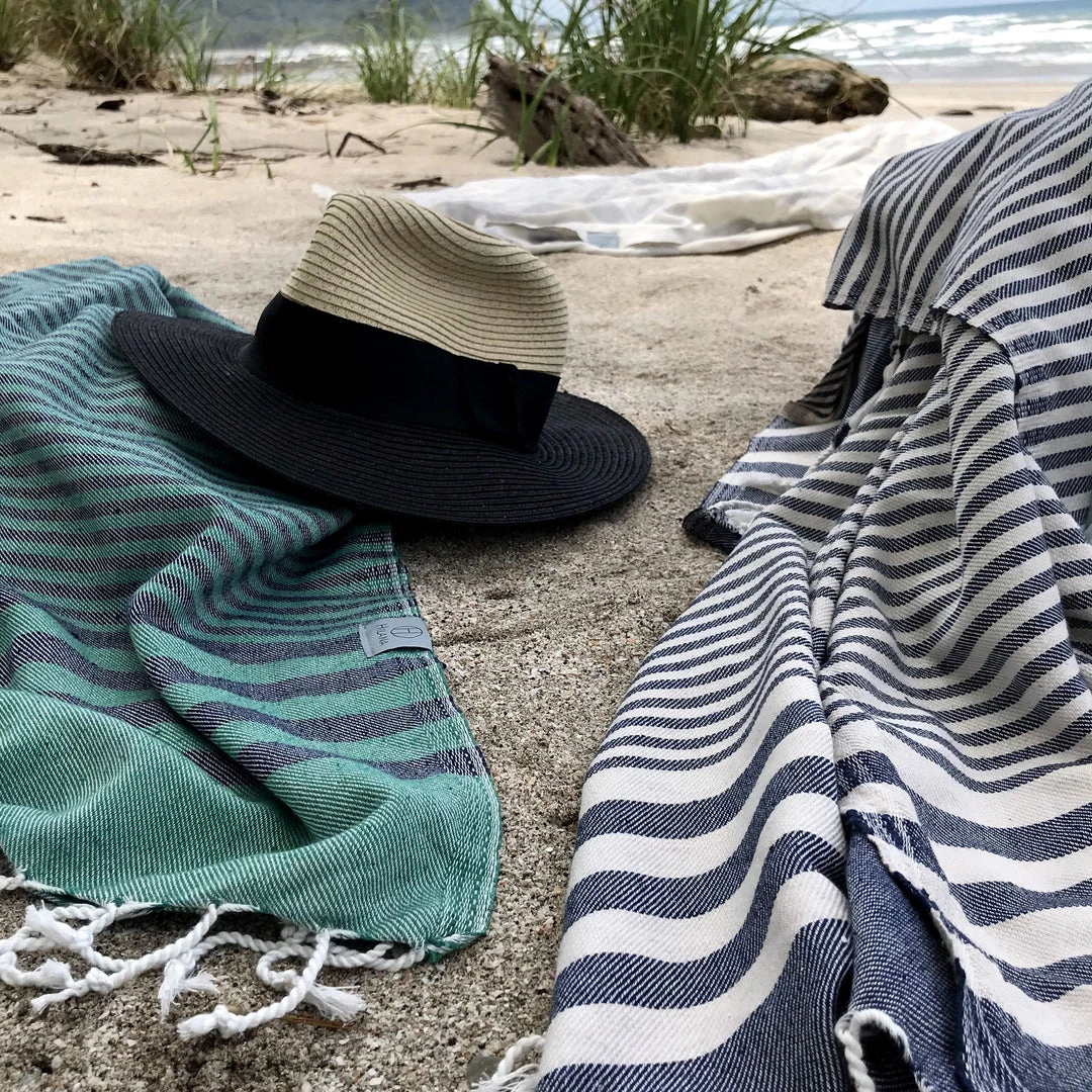 Hilana: Upcycled Cotton Fethiye Upcycled Turkish Towel / Blanket - Navy Blue Recycled + Upcycled 7 Hilana: Upcycled Cotton Fethiye Upcycled Turkish Towel / Blanket - Navy Blue Recycled + Upcycled