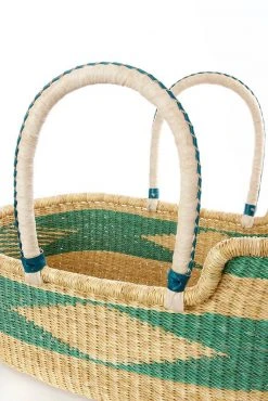 Swahili African Modern Moses Bassinet Basket - Seafoam Home Goods