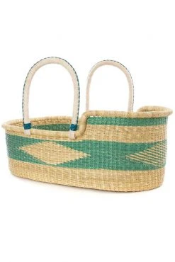 Swahili African Modern Moses Bassinet Basket - Seafoam Home Goods