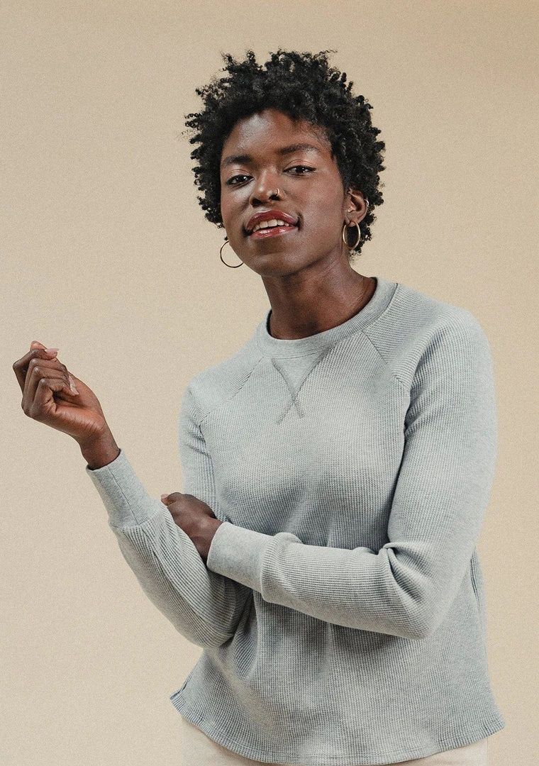 Poplinen Gloria Waffle Thermal Top - Heather Gray 3 Poplinen Gloria Waffle Thermal Top - Heather Gray