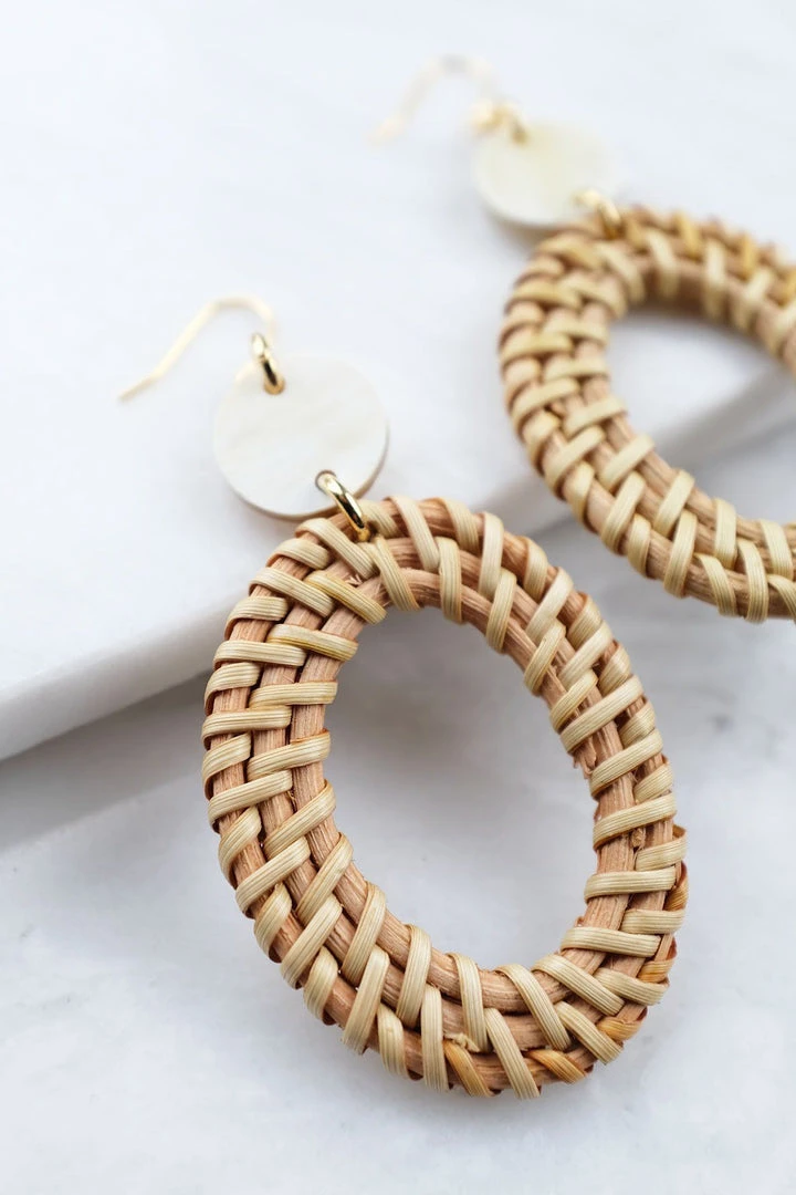 Hathorway BIPOC Owned Bien Buffalo Horn & Rattan Oval Statement Earrings 4 Hathorway BIPOC Owned Bien Buffalo Horn & Rattan Oval Statement Earrings