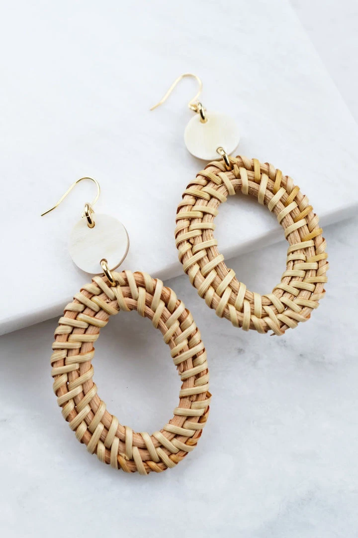 Hathorway BIPOC Owned Bien Buffalo Horn & Rattan Oval Statement Earrings 3 Hathorway BIPOC Owned Bien Buffalo Horn & Rattan Oval Statement Earrings