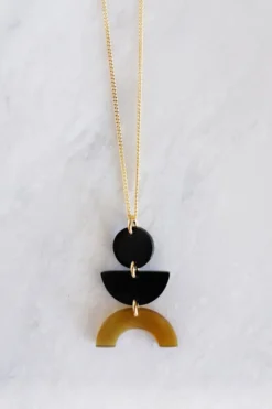 Hathorway BIPOC Owned Vui Mung Geometrical Buffalo Horn Pendant Necklace