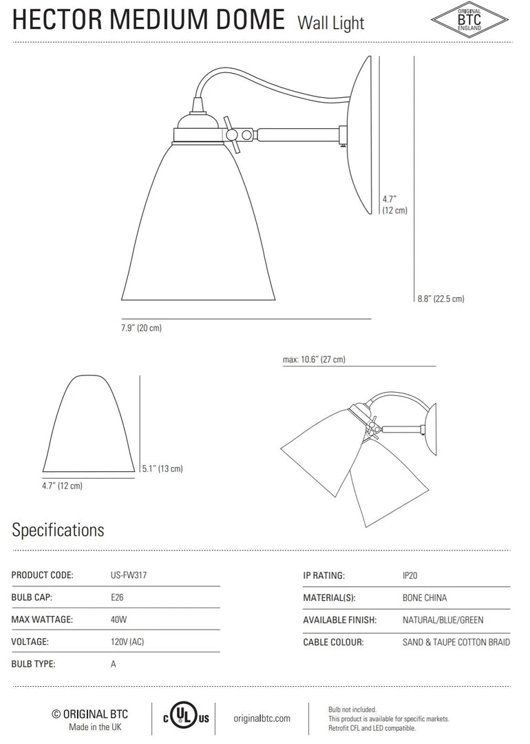 Ameico Hector Medium Dome Wall Light 5 Ameico Hector Medium Dome Wall Light