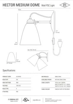 Ameico Hector Medium Dome Wall Light - Plug In Lighting