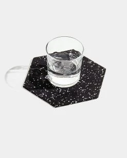 Slash Objects Hex Recycled Rubber Trivet Set - Speckled Black