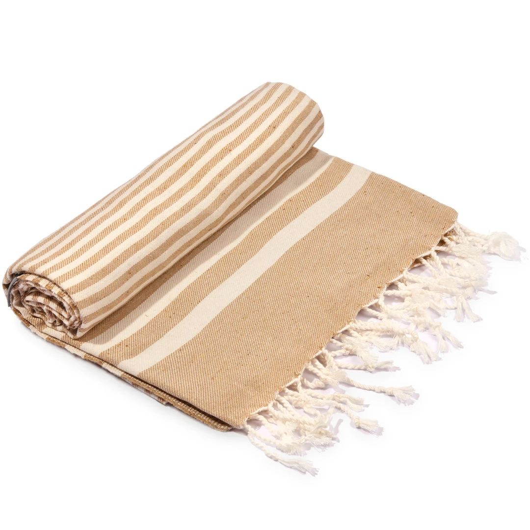 Hilana: Upcycled Cotton Fethiye Upcycled Turkish Towel / Blanket - Beige 3 Hilana: Upcycled Cotton Fethiye Upcycled Turkish Towel / Blanket - Beige