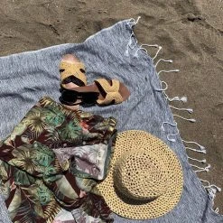 Hilana: Upcycled Cotton Home Goods Yalova Upcycled Marbled Turkish Towel / Blanket - Black