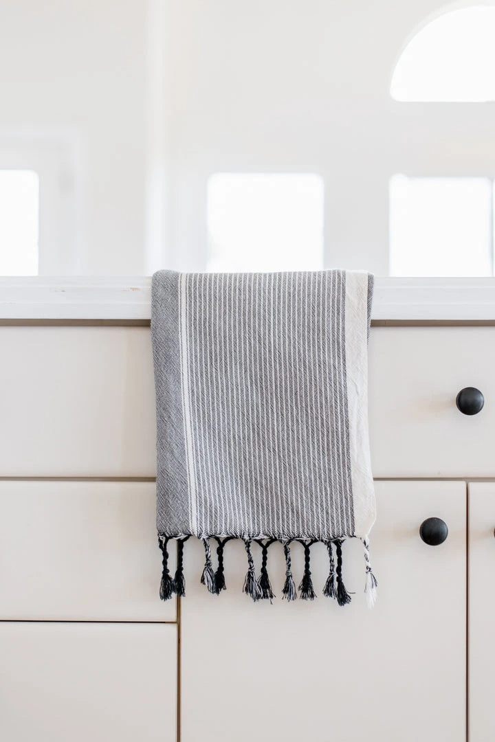 Home & Loft Tribeca Turkish Hand Towel - Gray Stripe 3 Home & Loft Tribeca Turkish Hand Towel - Gray Stripe