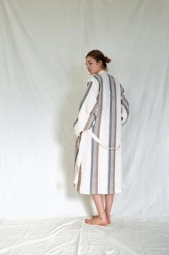 Home & Loft Hudson Unisex Long Turkish Robe - Brown + Cream 8 Home & Loft Hudson Unisex Long Turkish Robe - Brown + Cream