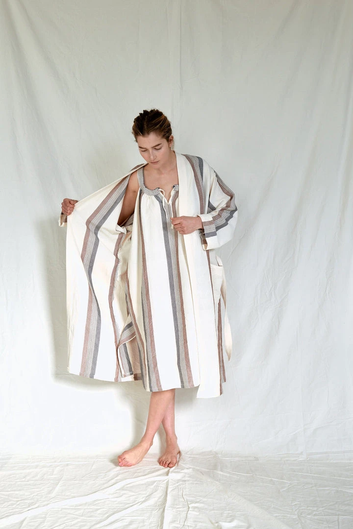 Home & Loft Hudson Unisex Long Turkish Robe - Brown + Cream 5 Home & Loft Hudson Unisex Long Turkish Robe - Brown + Cream