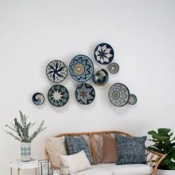 KAZI Medium Silver Blue Umuseke Round Basket Home Goods