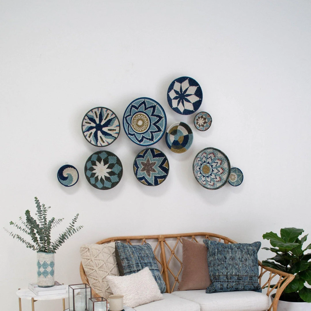 KAZI Medium Silver Blue Umuseke Round Basket Home Goods 4 KAZI Medium Silver Blue Umuseke Round Basket Home Goods