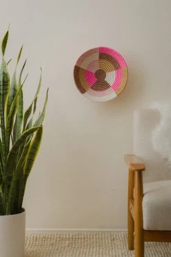 KAZI Home Goods Large Blossom Pinks + Tan Round Basket 9 KAZI Home Goods Large Blossom Pinks + Tan Round Basket