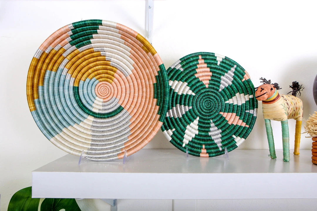 KAZI Large Metallic Floret Kijani Round Basket Home Goods 4 KAZI Large Metallic Floret Kijani Round Basket Home Goods