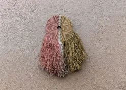 KAZI Home Goods Small Peach + Tan Woven Wall Disc Art