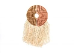 KAZI Home Goods Small Peach + Tan Woven Wall Disc Art