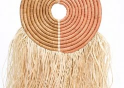 KAZI Home Goods Small Peach + Tan Woven Wall Disc Art