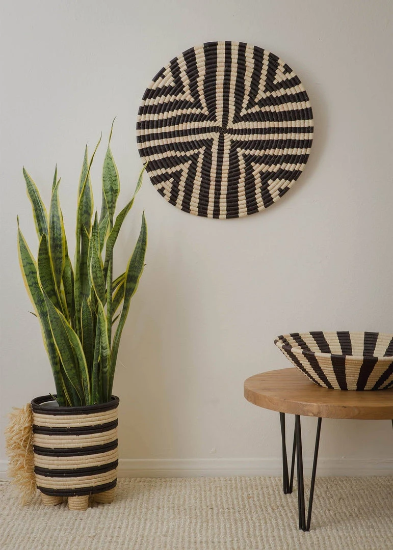 KAZI Black + Natural Geo Wall Basket 4 KAZI Black + Natural Geo Wall Basket