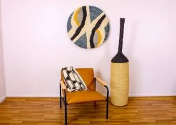 KAZI Home Goods Jumbo Opal Gray + Mustard Tabia Woven Wall Plate