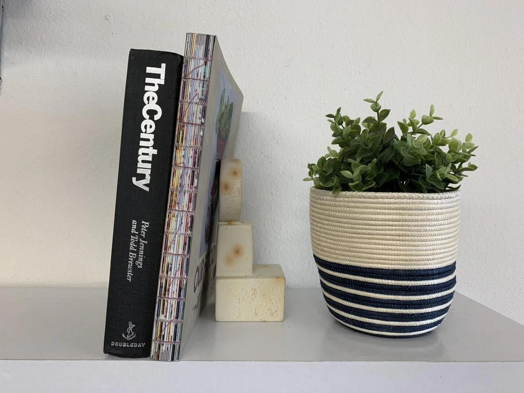 KAZI Natural + Navy Striped Planter 4 KAZI Natural + Navy Striped Planter