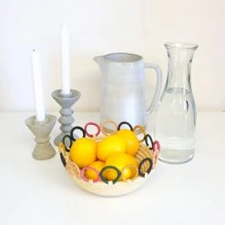 KAZI Home Goods Medium Mod Rainbow Hooped Raffia Catch All