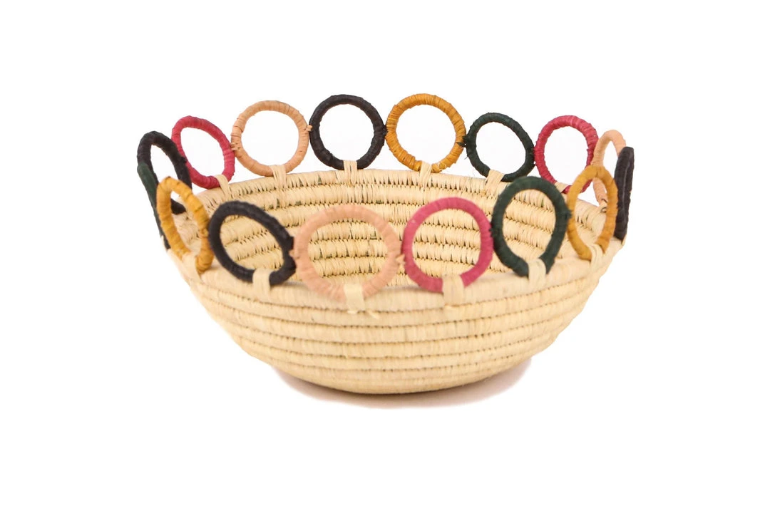 KAZI Home Goods Medium Mod Rainbow Hooped Raffia Catch All 3 KAZI Home Goods Medium Mod Rainbow Hooped Raffia Catch All