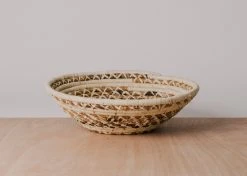 KAZI Banana Bark And Raffia Cross Stitch Large Wall Bowl Home Goods