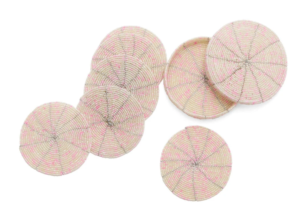 KAZI Beaded Soft Pink + Pearl Coasters 3 KAZI Beaded Soft Pink + Pearl Coasters