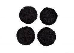 KAZI Home Goods Black Fringed Raffia Coasters