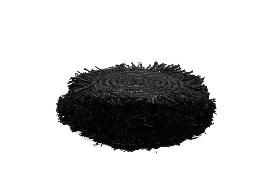 KAZI Home Goods Black Fringed Raffia Coasters 4 KAZI Home Goods Black Fringed Raffia Coasters