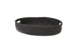 KAZI Black Raffia Oval Tray