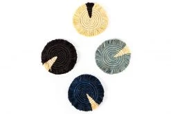 KAZI Home Goods Dash Of Blues Fringed Coasters