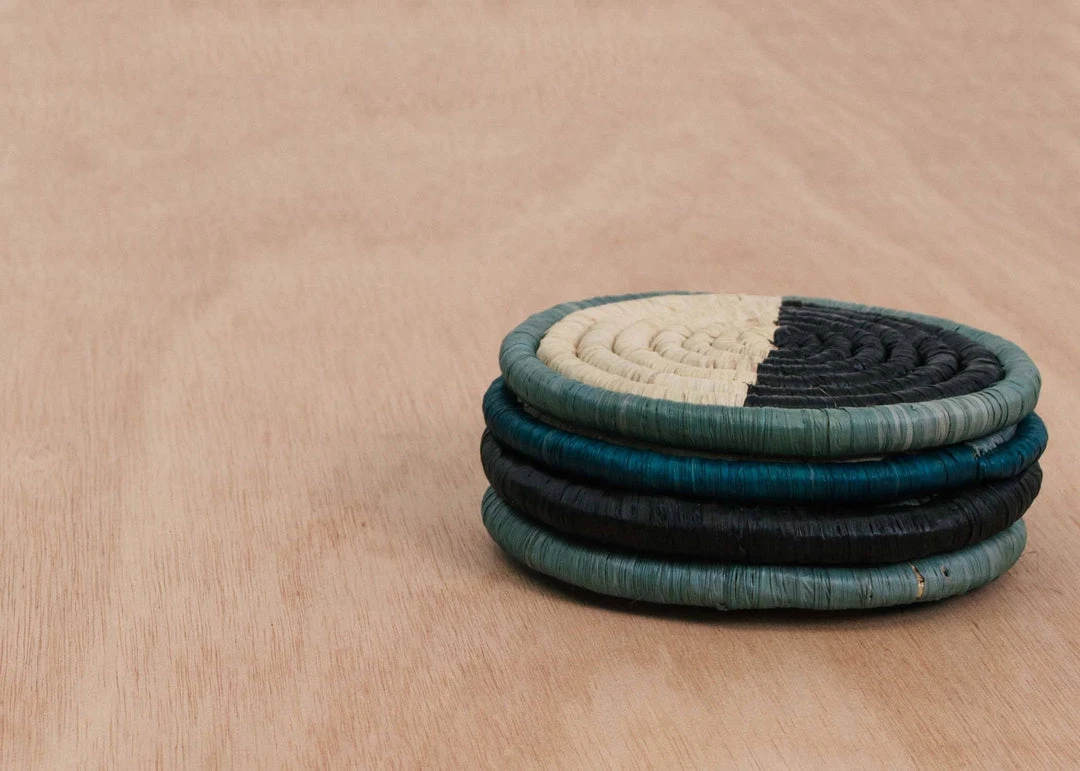 KAZI Dipped Blue Night Raffia Coaster Set 5 KAZI Dipped Blue Night Raffia Coaster Set