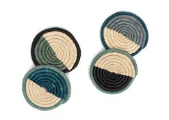KAZI Dipped Blue Night Raffia Coaster Set