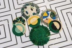 KAZI Home Goods Evergreen Fringed Oversized Raffia Coaster Set