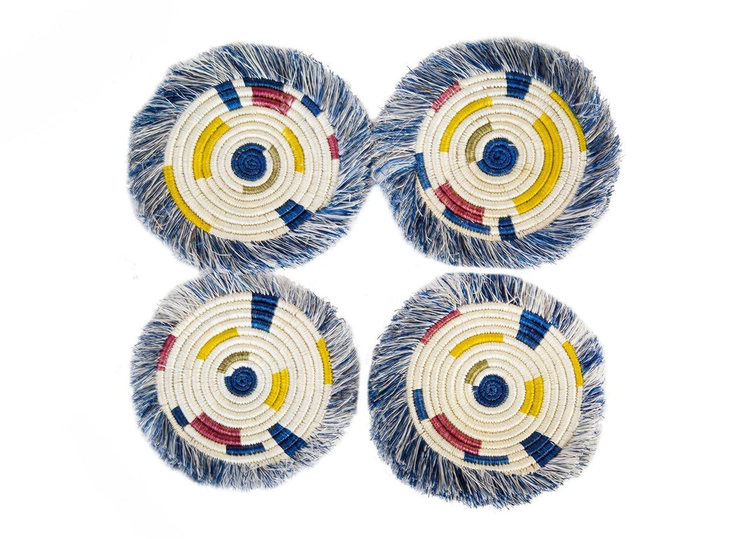 KAZI Fringed Blue Night Festival Geo Coaster Set 3 KAZI Fringed Blue Night Festival Geo Coaster Set