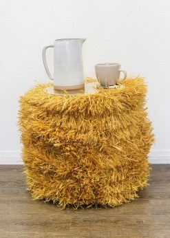 KAZI Fringed Mustard Stool With Frame