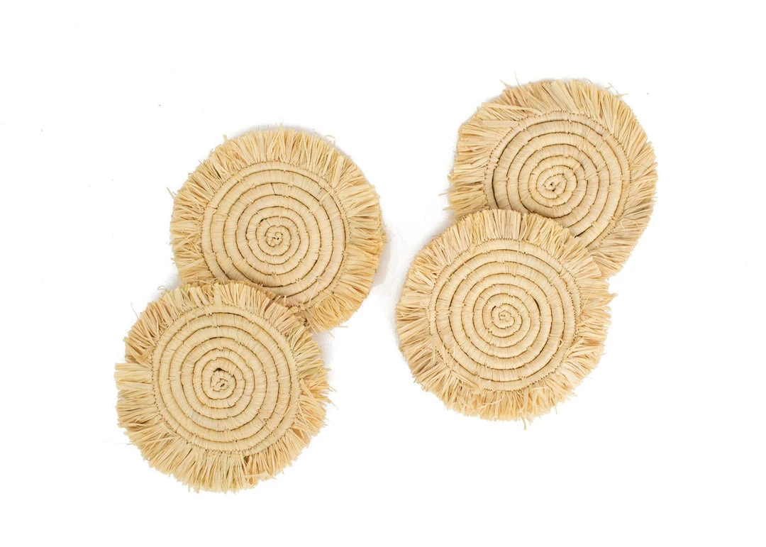 KAZI Office Accessories Fringed Natural Drink Oversized Coaster Set 3 KAZI Office Accessories Fringed Natural Drink Oversized Coaster Set