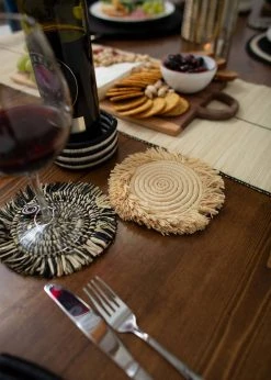 KAZI Office Accessories Fringed Natural Drink Oversized Coaster Set 10 KAZI Office Accessories Fringed Natural Drink Oversized Coaster Set