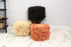 KAZI Fringed Peach Stool With Frame