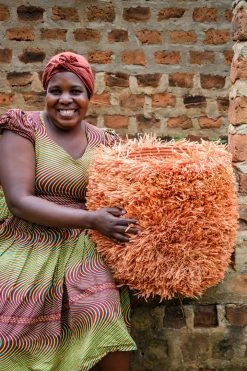 KAZI Fringed Peach Stool With Frame