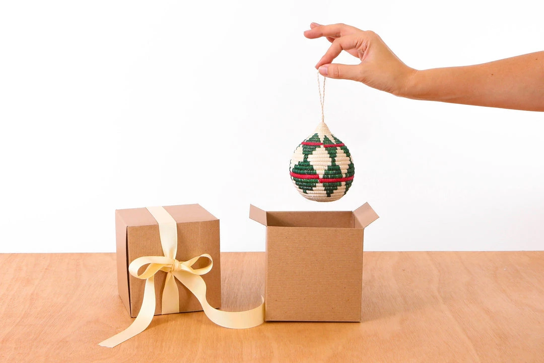 KAZI Fair Trade Green + Red Bulb Ornament 5 KAZI Fair Trade Green + Red Bulb Ornament