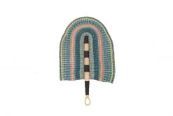 KAZI Home Goods Large Sky Blue + Orange Checkered Fan